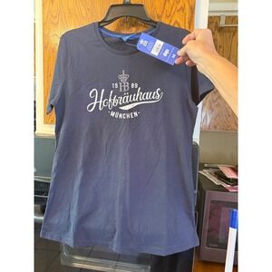Hofbrauhaus Munchen Navy Blue Graphic T-Shirt Rhinestone Logo Womens Large NWT